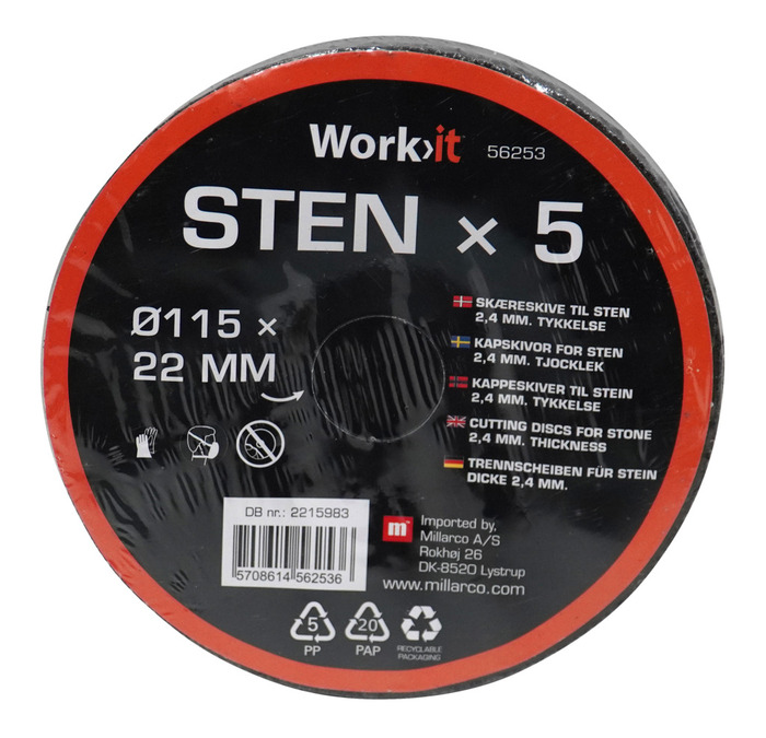 Kapskiva Sten Ø115 mm 5-pack Work>it
